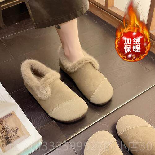 高档老北京棉鞋女冬加绒保暖中老妈妈鞋一豆豆脚蹬软年底鞋防水二
