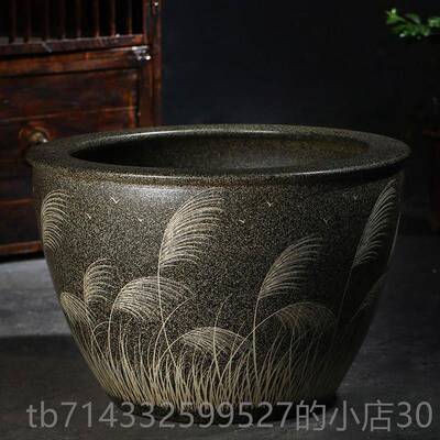 高档德镇粗陶陶瓷鱼景缸睡莲花盆花大缸碗莲盆水池庭莲院彷石大水