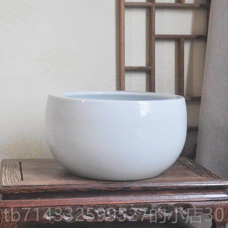 高档纯白风水景镇陶瓷缸饰品聚盆台式瓷鱼德缸小宝白轮胎缸鱼盆