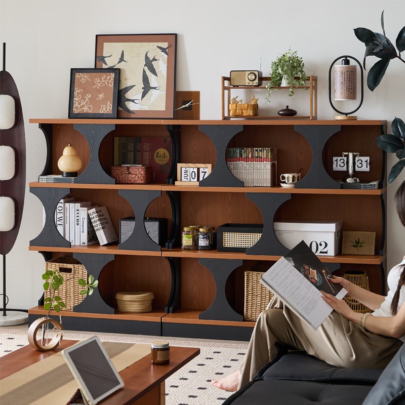 小四书柜黄杨木色书架落地组合异形柜客厅玄关置物柜展示柜陈列柜