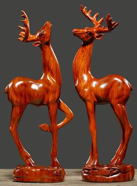 花梨木雕梅花鹿摆件实木家居客厅书房招财装饰红木工艺品开业送礼