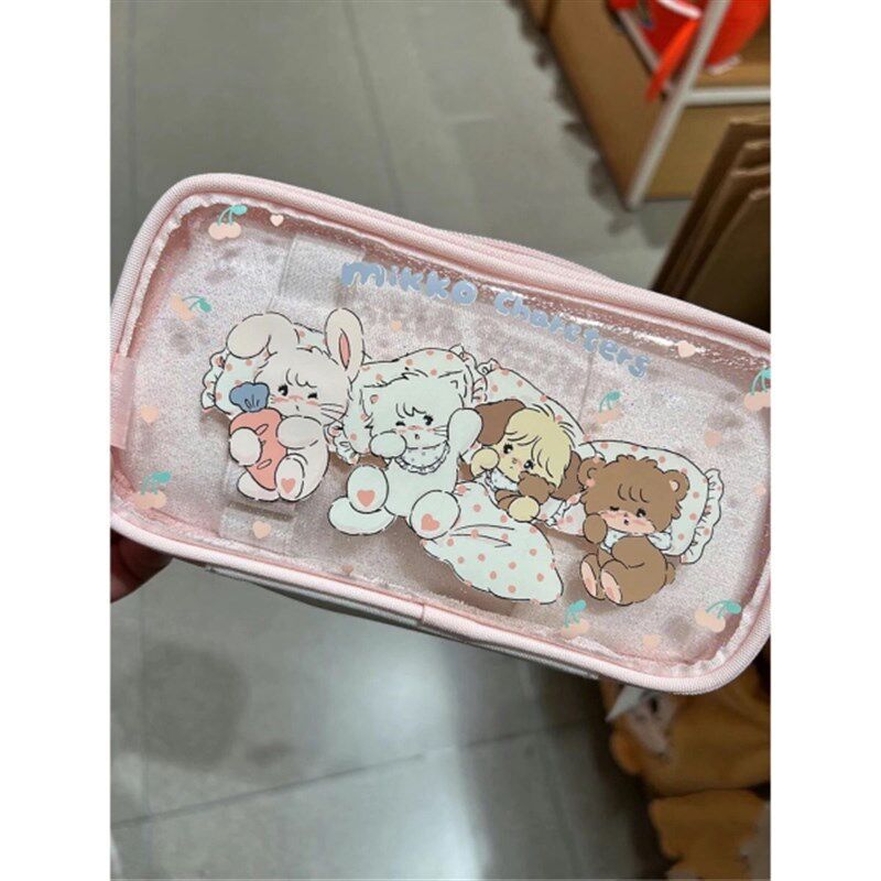 梦幻闪粉樱桃拉链可爱双层夹层文具笔袋学生PU铅笔盒