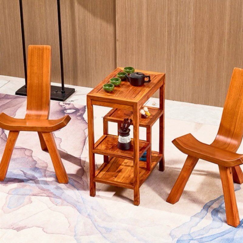 花梨木三脚凳实木茶桌椅组合小户型靠背椅客厅茶水架置物小边几