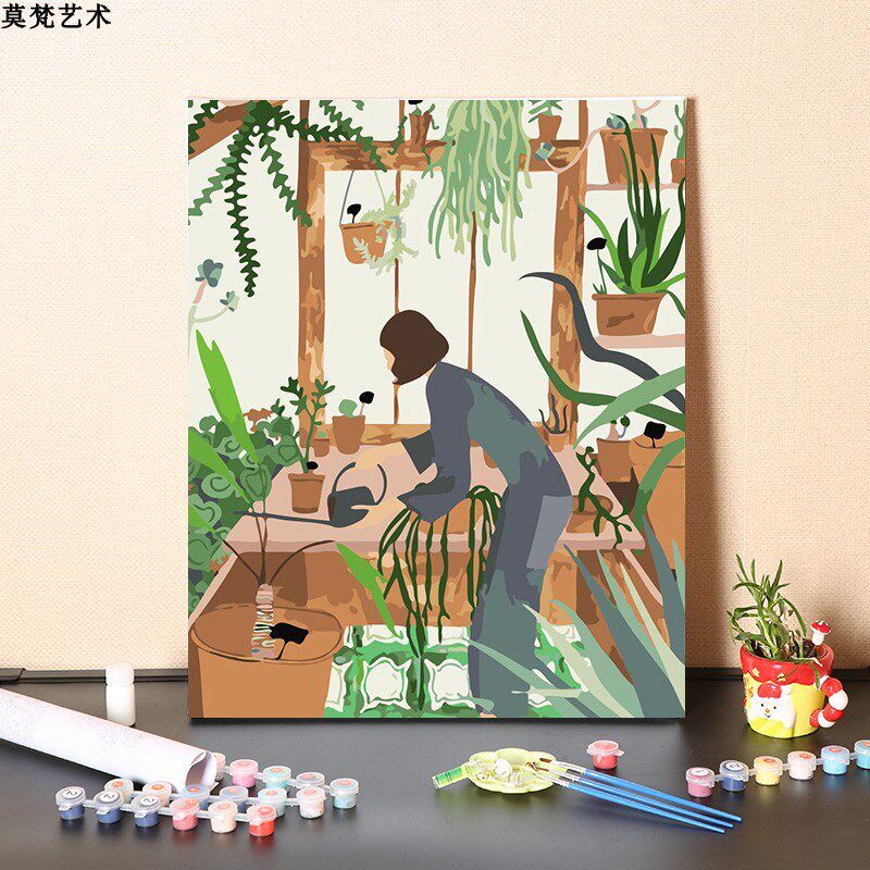数字油画diy手工填充文艺宅女周末生活手绘手工涂色丙烯油彩画画