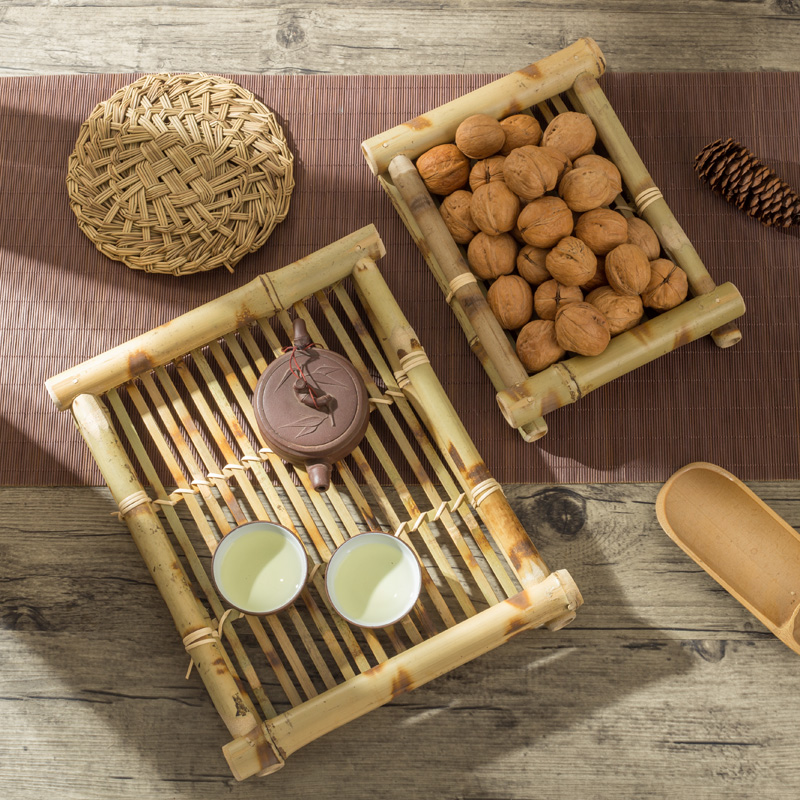 苏里手工制作竹托盘竹编家用筐水果零食盘民宿装饰下午茶餐具茶具