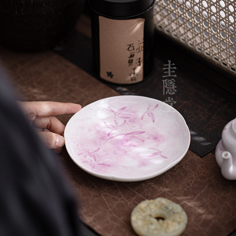 圭隐堂纯手绘紫兰花陶瓷茶盘壶承家用干泡台茶壶盖碗茶托盘小茶台
