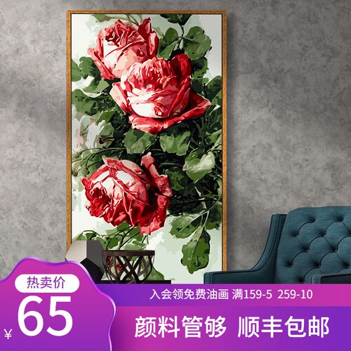 数字油画填色diy手绘玄关大尺寸画画丙烯手工制作填充油彩装饰画
