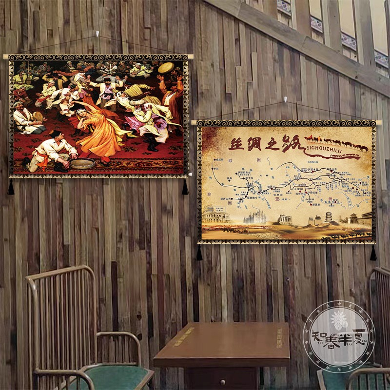 新疆民宿装饰画胡杨林风景挂布酒店饭厅背景墙艺术挂毯客厅挂布画