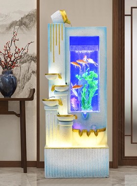 创意简约招财鱼缸循环流水摆件室内客厅加湿水景玄关阳台落地装饰