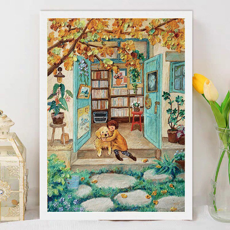 油画温暖拥抱300片拼图6岁以上儿童平图带框8-10岁女孩益智玩具