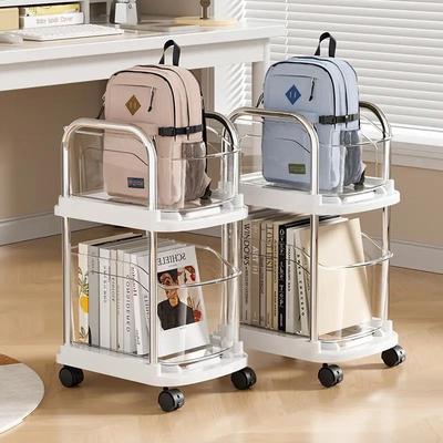 亚克力书包置物架可移动小推车桌下书本收纳架家用多层书桌滑轮柜