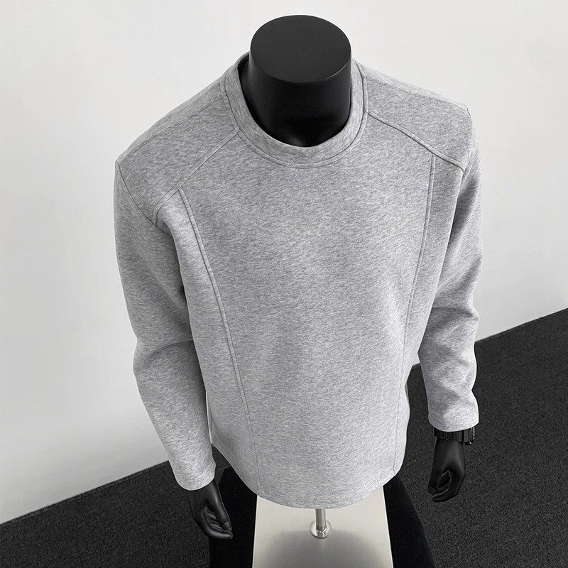 2025新款美式无帽圆领卫衣男秋季拼接解构设计男士长袖T恤打底衫