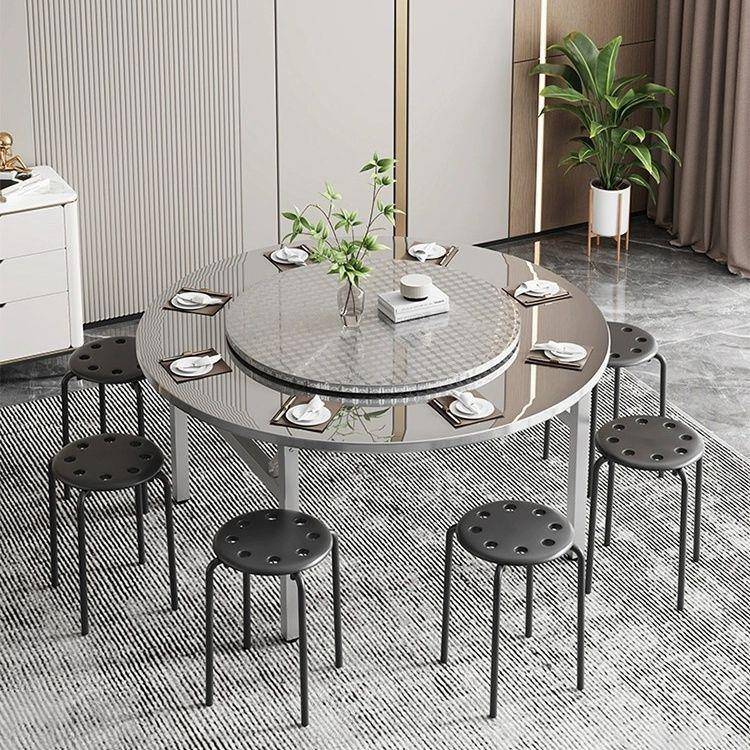 304特厚不锈钢折叠桌家庭饭桌农村酒席大排档折叠圆桌清洁简单