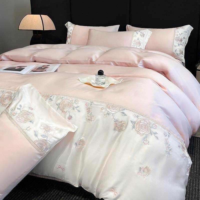 夏季粉色冰丝被套四件套床单床上用品床笠2025新款轻奢高档凉感丝,电子元器件市场,其它元器件,淘宝优惠券,粉丝福利购,淘宝优惠卷