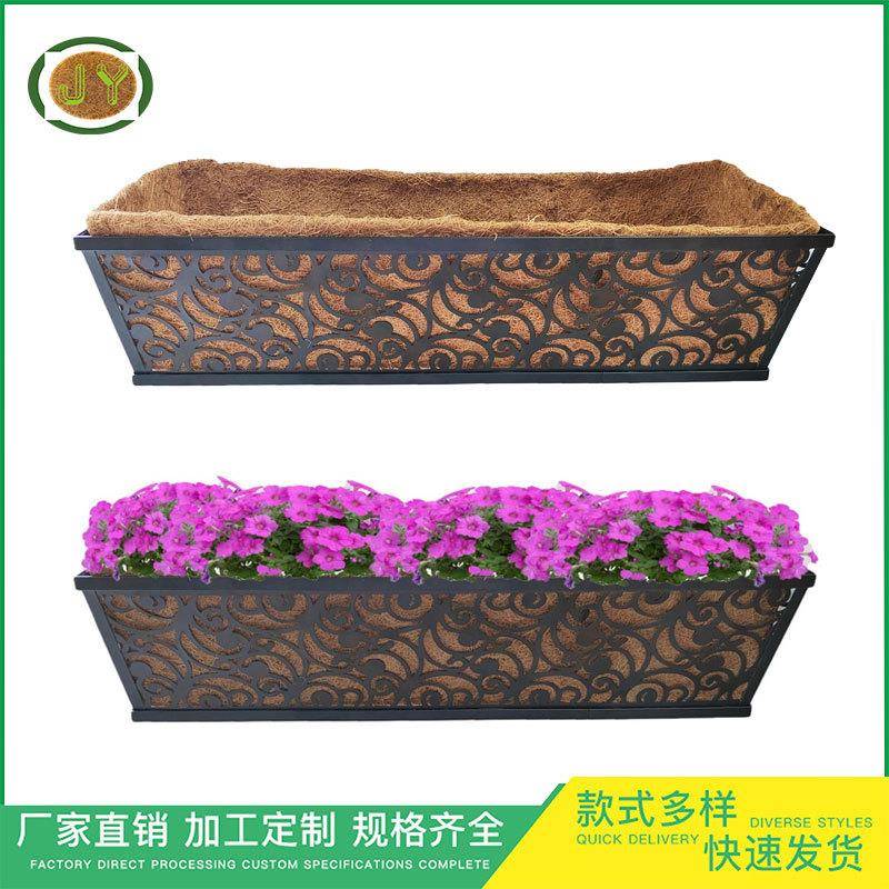 椰棕制品长方形花盆栏杆花篮挂篮椰棕马槽容器花篮墙篮铁艺壁挂图片