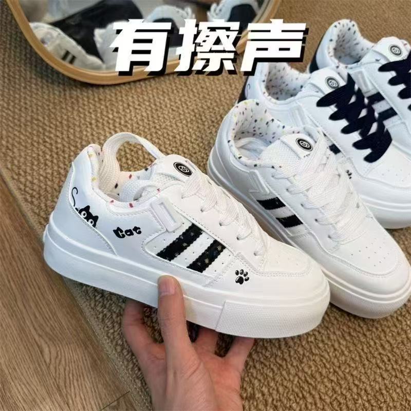 可爱猫咪厚底百搭小白板鞋女