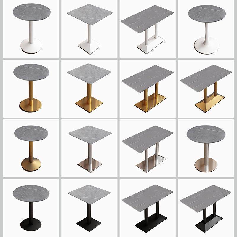 灰色岩板餐桌酒店餐厅食堂小圆桌子咖啡厅烧烤店长方桌商用家具