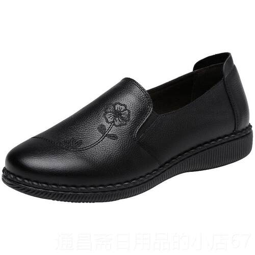 高档织丽妈鞋春秋款女皮软底单鞋老人鞋女中老年皮妈鞋大码鞋41真