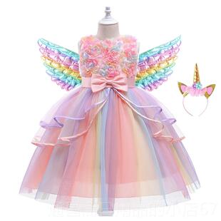 高档女童无袖洋装款夏新女宝一六膀花朵礼服翅裙洋派儿童高端公主