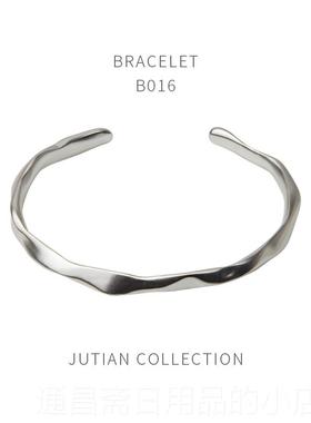 高档JTIAN手镯女纯银Uins饰潮年轻款简百约不规则设计哑光搭银手
