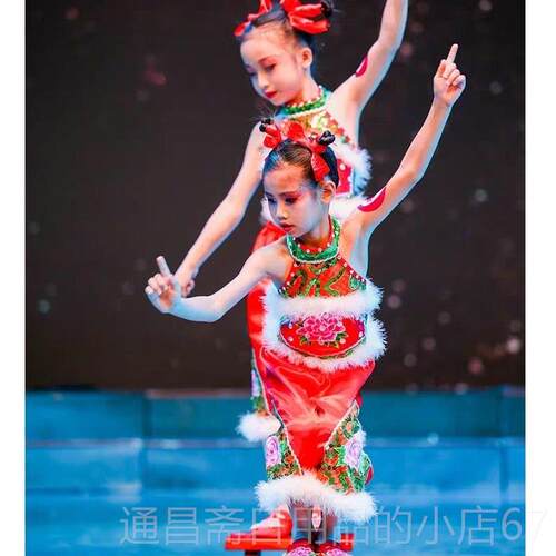 高档款妞妞看戏蹈服中国梦喜庆六新一幼舞儿园演出服开门红歌舞蹈