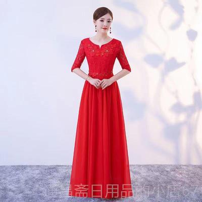 高档新款合唱年服长裙成人红色大体合唱团演出服女中老持指挥主人