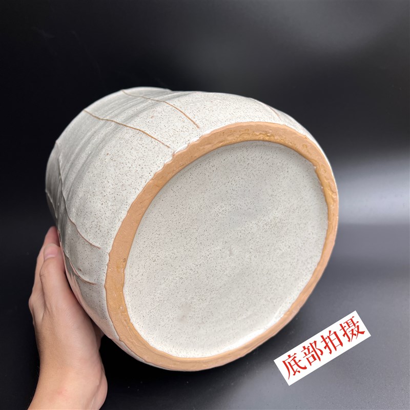 大号简约竖纹麻点陶瓷花盆小树家居植物琴叶榕绿植盆栽圆口花盆