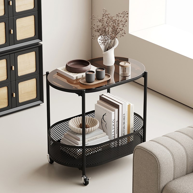 复古简约小茶几沙发边几客厅小边桌中古可移动家用卧室玻璃小推车