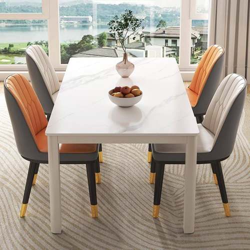 岩板餐桌长方形桌现代简约加厚一桌四椅餐厅家用小户型饭桌椅组合