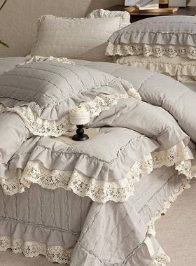 2025新款棉麻床盖夏被三件套四件套 230*250cm床盖三件套 麻灰色