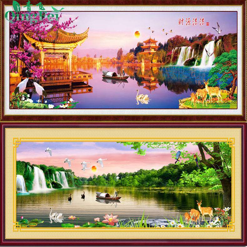 青飞精准十字绣财源滚滚财运亨通鸟语花香八方来财流水有丝线客厅