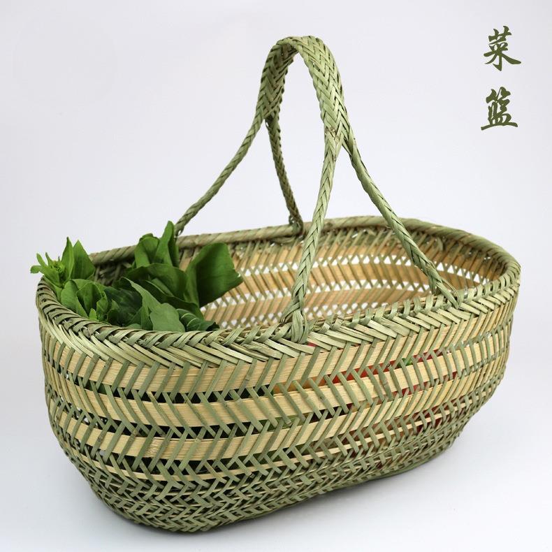 家用竹篮手提买菜篮子竹编筐厨房鸡蛋篮手工编织竹筐水果收纳菜筐