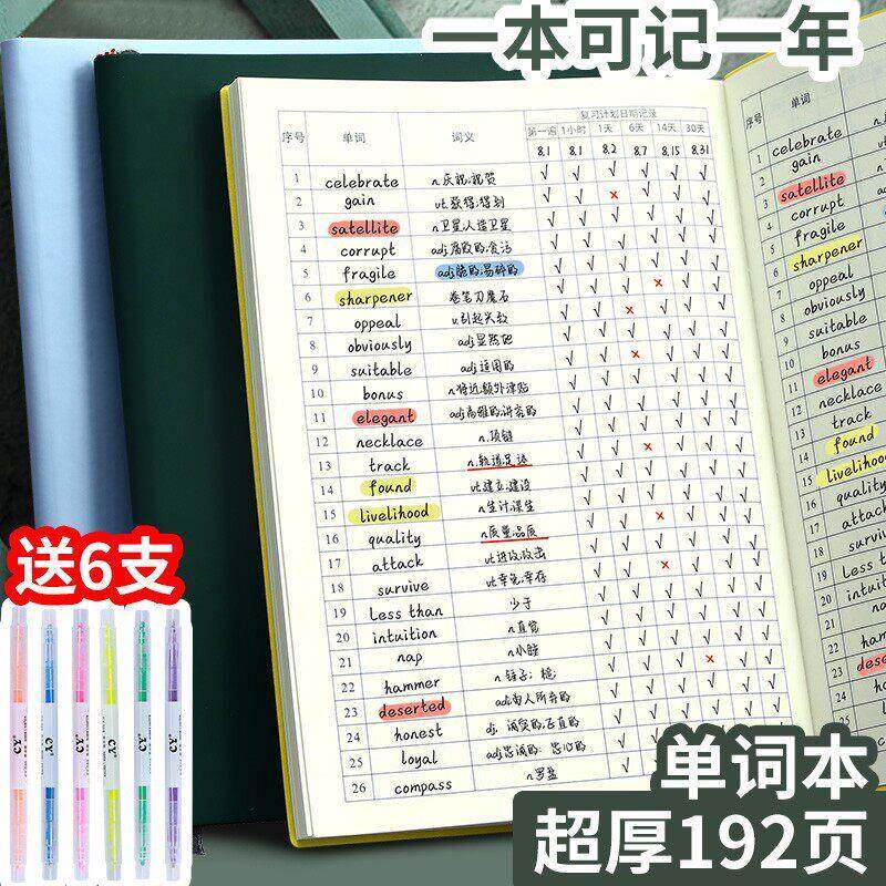 艾宾浩斯英语单词本16k遗忘曲线记忆法复习计划方形本英语四六级考研单词记背神器英语错题本英语复习练习本