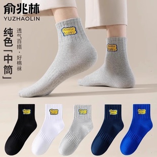 俞兆林袜子男士抗菌防臭舒适简约日常百搭纯色吸湿排汗ins潮中筒