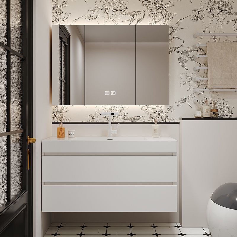 卫生间77/87/97/107/117CM洗漱台岩板无缝陶瓷盆浴室柜洗脸池镜柜