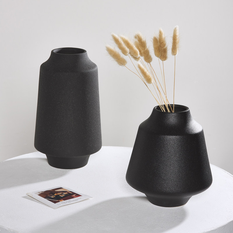 中式玄关陶瓷花瓶黑色干花插花现代客厅展厅落地摆件家居装饰道具