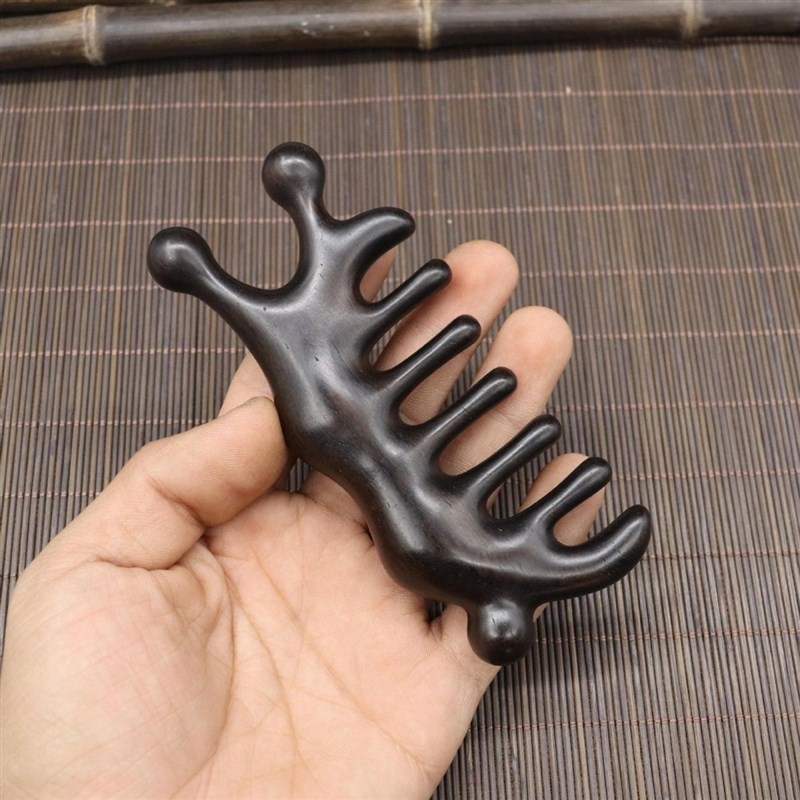 天然紫光檀头皮按摩梳头部疏通经络梳子黑檀木五经刮痧筋络头疗女