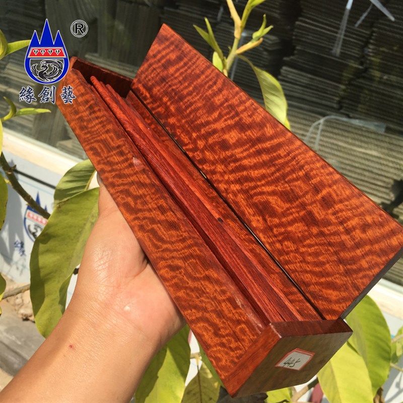 红木树瘤筷子盒10双装一物一图缅甸花梨水波纹实木质香盒收藏礼盒