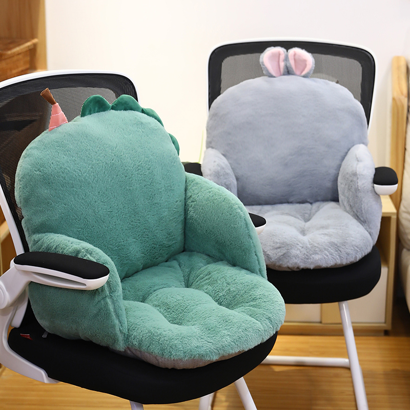 兔绒卡通护腰靠枕座椅子靠垫办公室坐垫靠背垫一体式腰椎久坐上班