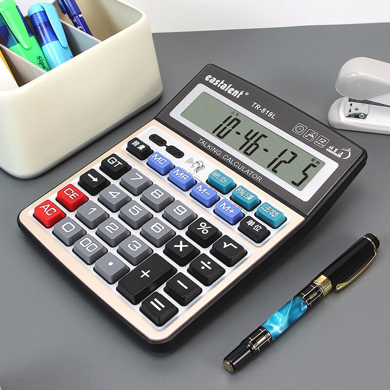 东方灵12位桌面语音计算器大屏幕按键金属面板商务会计用真人说话