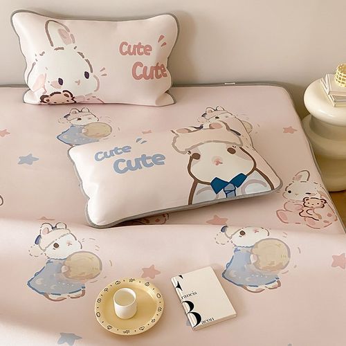 可爱风儿童可机洗夏季冰丝凉席三件套床笠款凉感空调席子2024新款