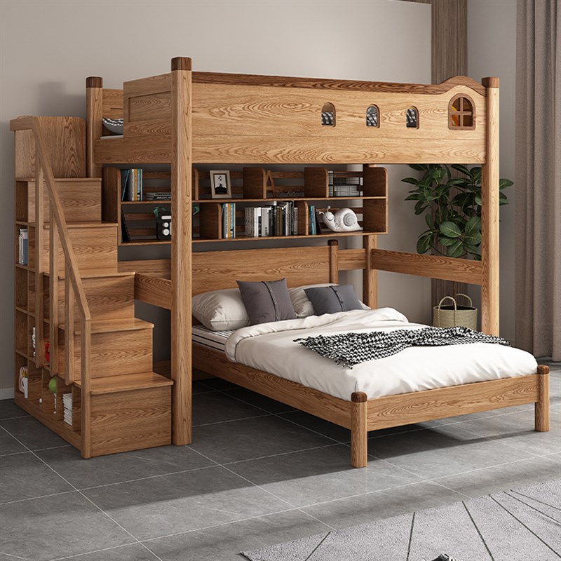 全实木交错式上下铺双层床上小户型错位型儿童高架互不干扰子母床