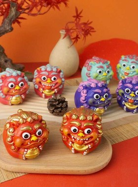 狮三百丨圆胖狮 可爱小狮子摆件家居客厅装饰桌面办公招财喜庆