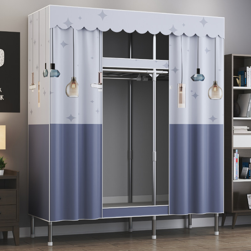 衣柜出租房用单人布衣柜简易组装全钢架儿童衣柜挂衣杆结实耐用
