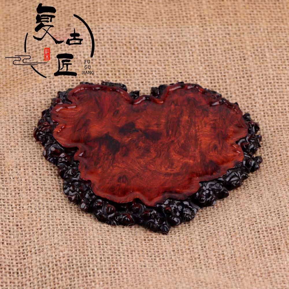 花梨瘿木随形中式实木质小盆景茶壶花器木托红木工艺根雕摆件底座