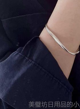 高档重工s纯925规则个性流线银手镯小众简约银镯子开口手镯不女银