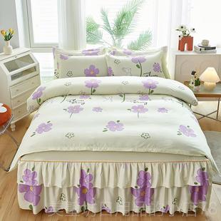 高档全棉四件套裙式 加厚床磨毛纯棉床单被罩套双人人学生宿舍床上