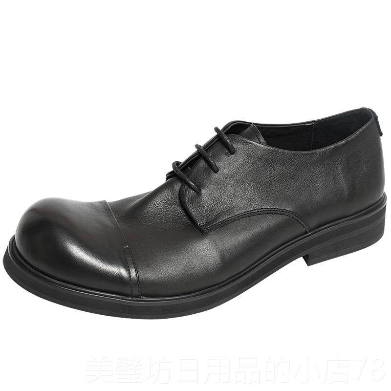 高档日复古鞋手工大圆牛头真皮男皮单鞋暗黑软皮翘头系大头皮鞋男