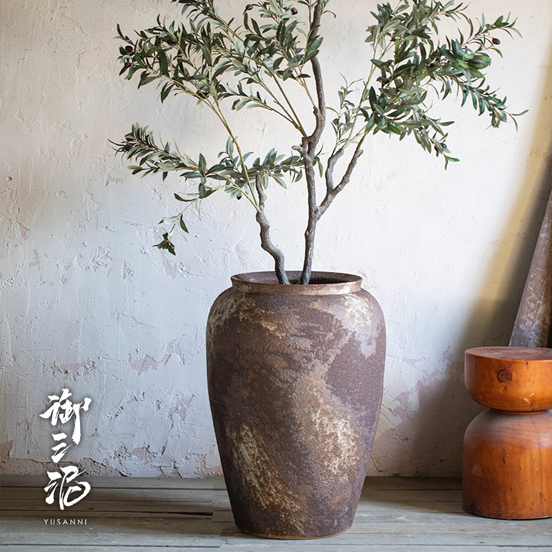 粗陶大口径花盆种树花盆大花瓶手工陶罐种植盆复古侘寂风客厅摆件