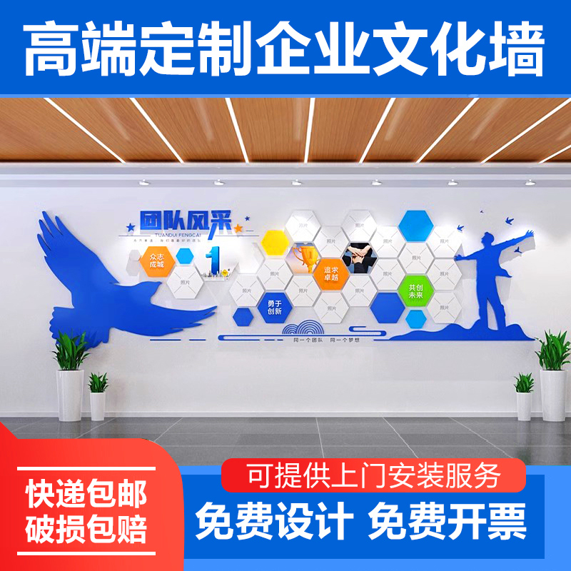 团队风采展示企业文化员工照片墙面装饰公司办公室布置背景墙定制